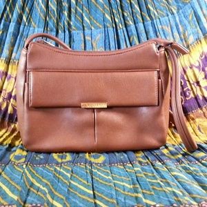 Brown handbag with attached wallet shoulder bag.  Faux leather